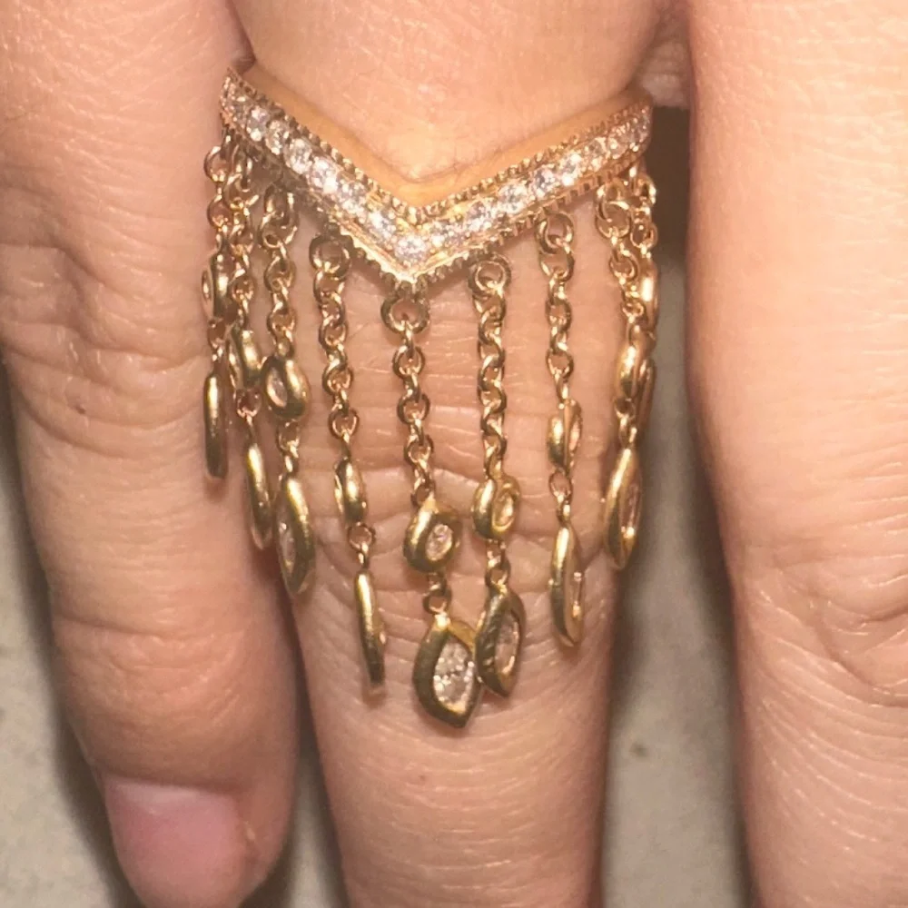 RARE 14K💍JACQUIE AICHE EXTRA LONG DIAMOND SHAKER RING DANGLE GOLD FRINGE RING - Picture 15 of 17